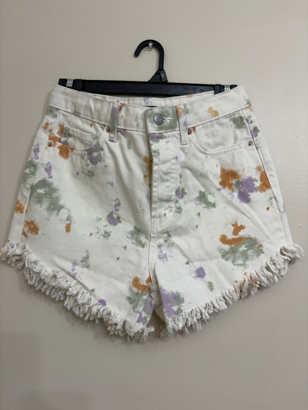 wild fable White Tie-Dye Frayed Hem Denim Shorts